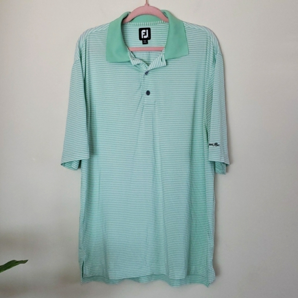 Foot joy mint green striped polo shirt, golf, summer, men's large.